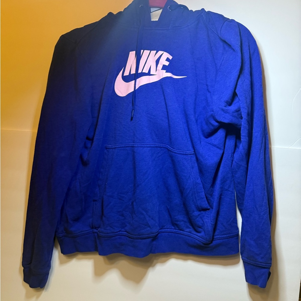 Nike Blue Hoodie with Pink Logo Medium